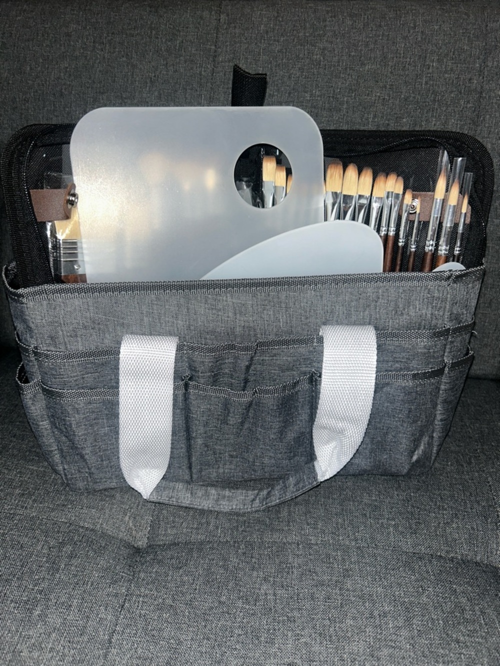 Gray Artist Brush Tote with Palette and 26 Piece Professional Brush Set - Picture 2 of 16